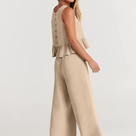 ANRABESS Womens 2 Piece Outfit Sleeveless Tank Crop Wide Leg Pants… - Picture 3 of 3